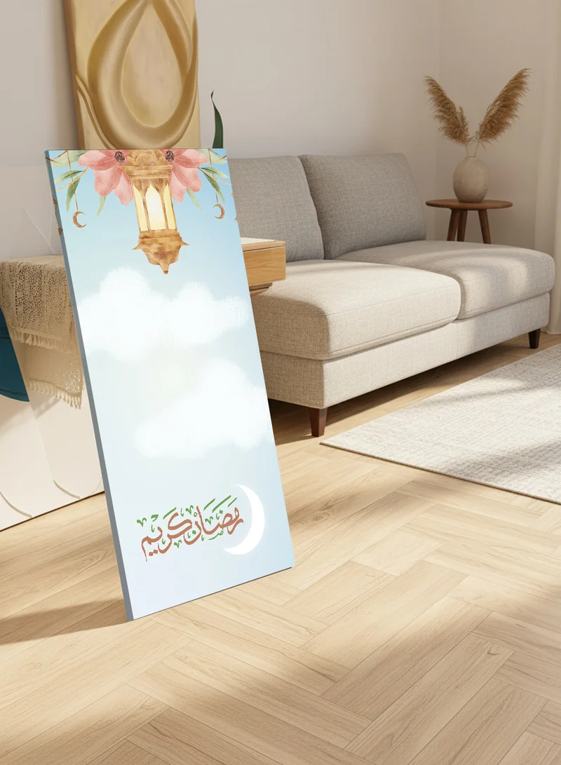 لوحة لوحة كانفاس على إطار خشبي مع حامل خلفي بتصميم رمضان كريم